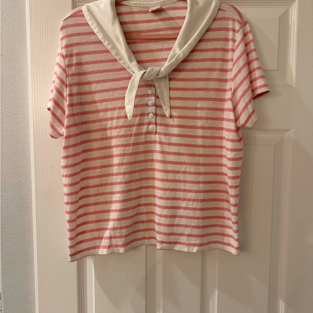 VTG Jantzen Pink and White Striped Nautical Shirt
